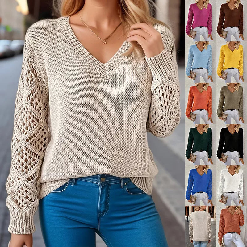 Acrylic V-neck Pullover Sweater for Women with Multiple Color Options