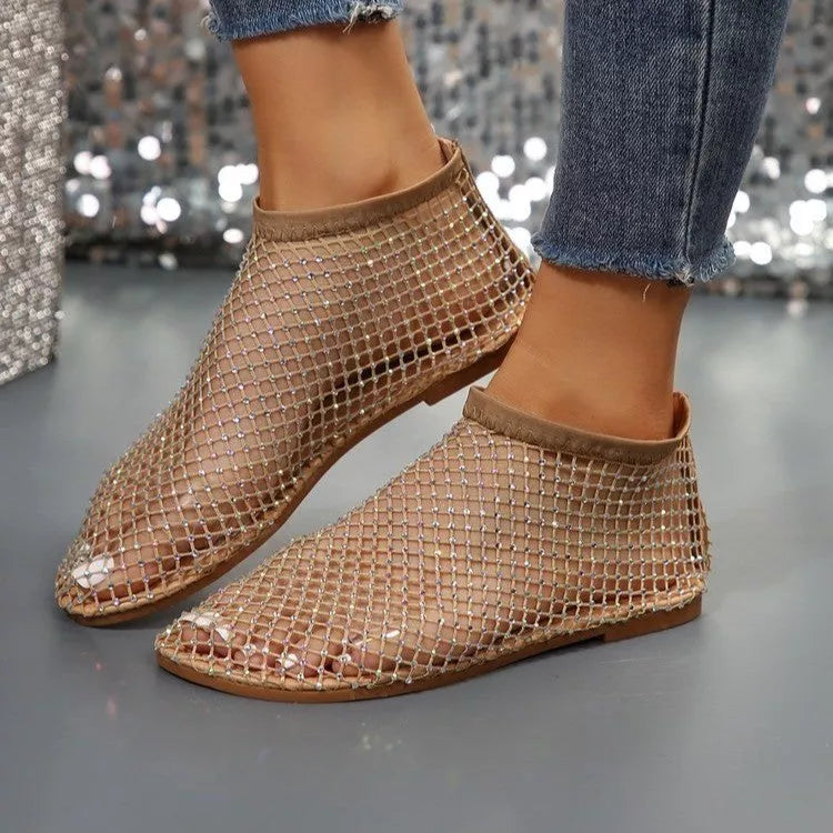 Rhinestone Design Hollow Flat Sandals for Women Summer Fashion