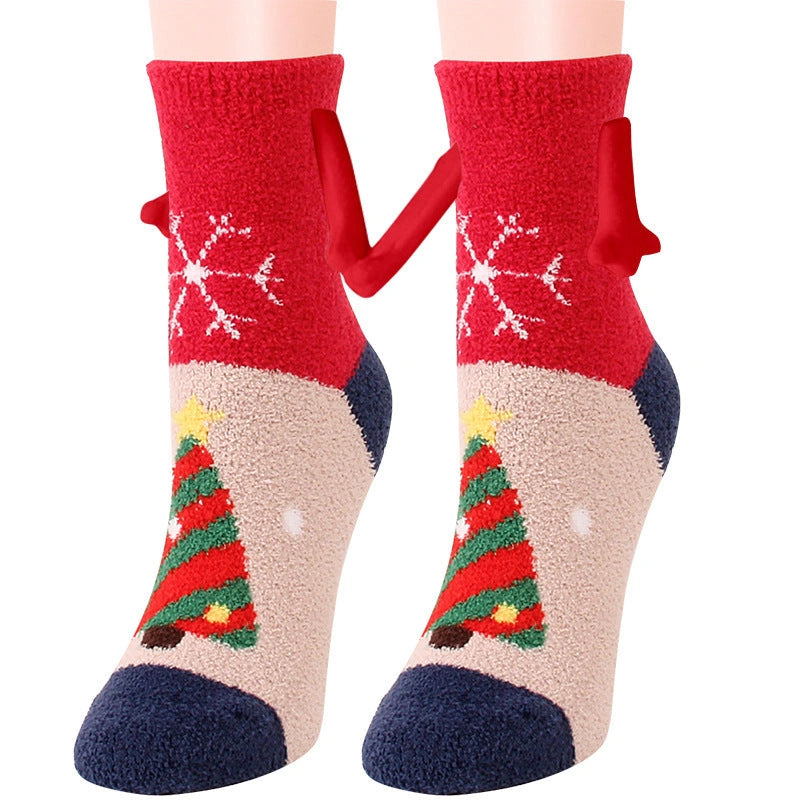 Christmas Couple Socks with Magnetic Connection for Hand-Holding