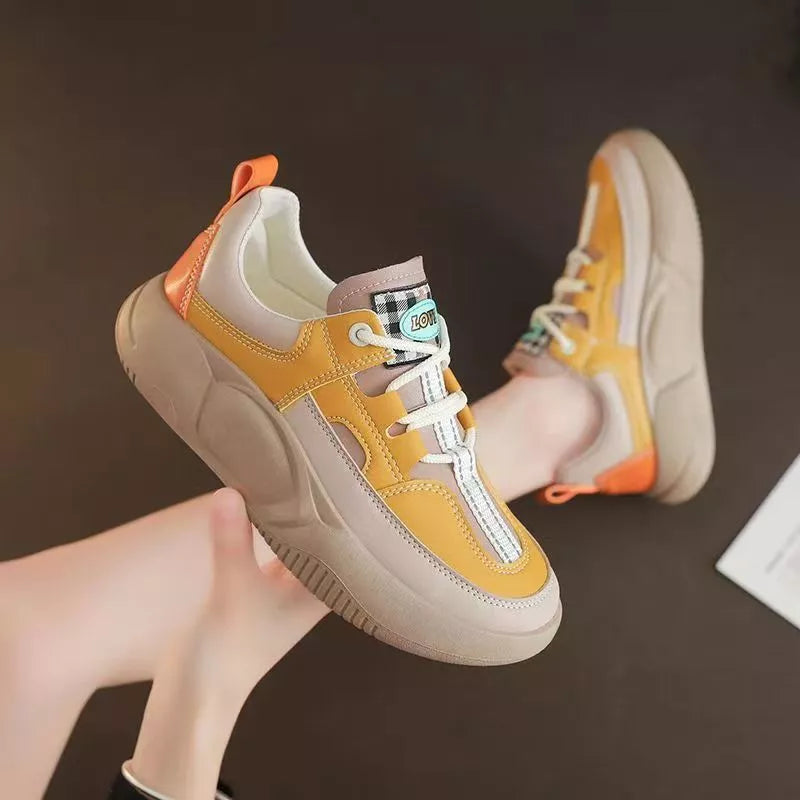 Women's Thick-soled Sneakers with Leather Stitching Detail