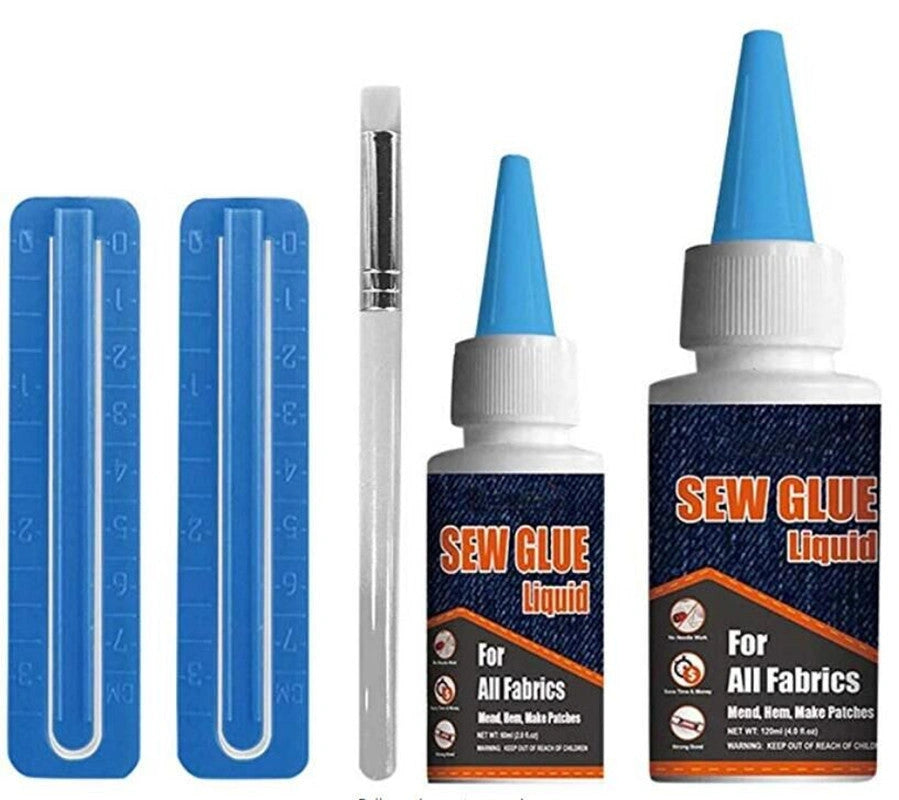 Clothing repair glue kit with fixing clips and applicator pen