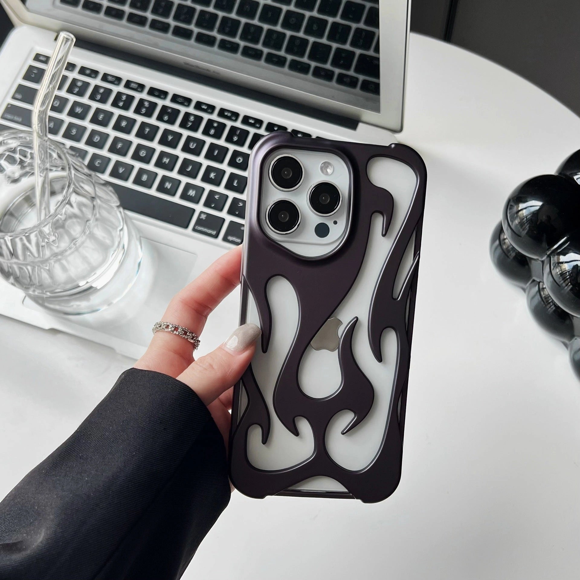 Electroplating Hollow Heat Dissipation Phone Case with Flame Pattern for Apple Models