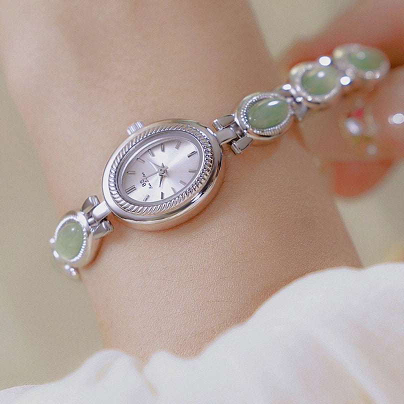 Women's Luxury Bracelet Watch with Natural Hetian Jade and Waterproof Feature