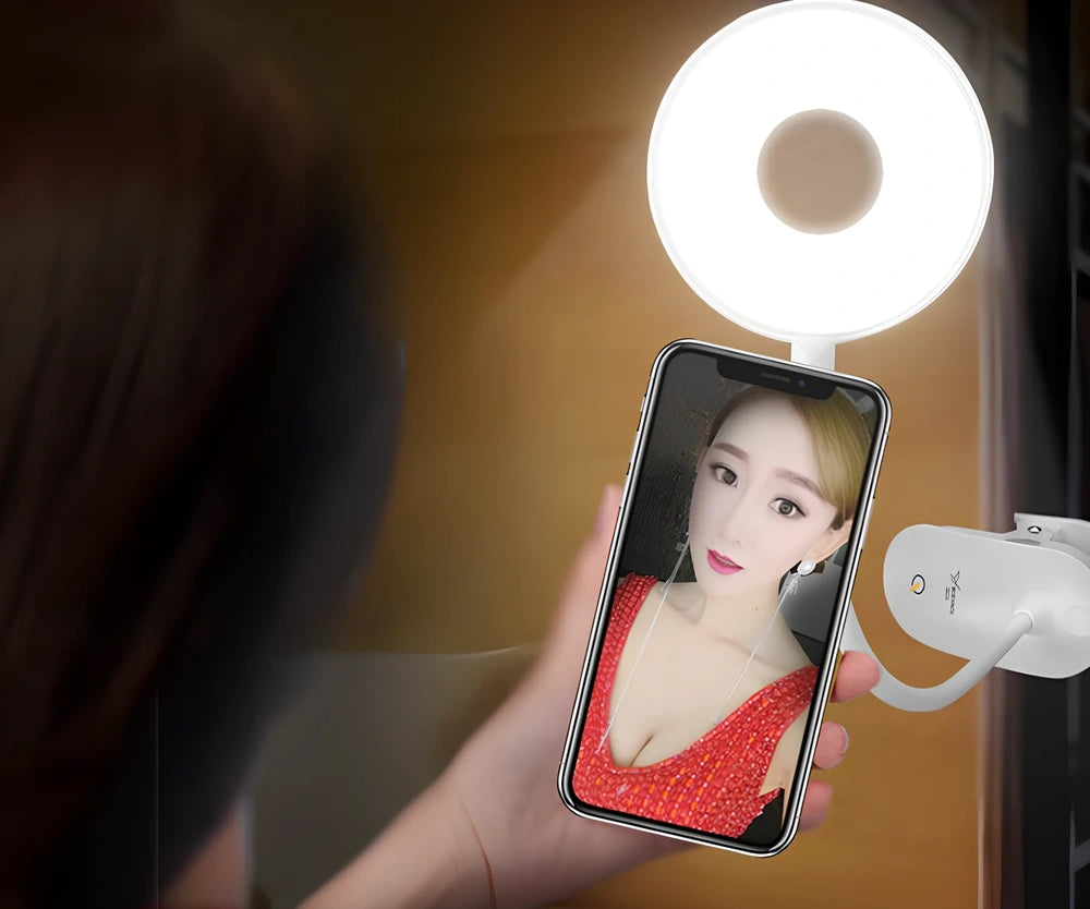 Porcelain white LED clip desk lamp with USB charging, 15cm tall for reading and eye protection