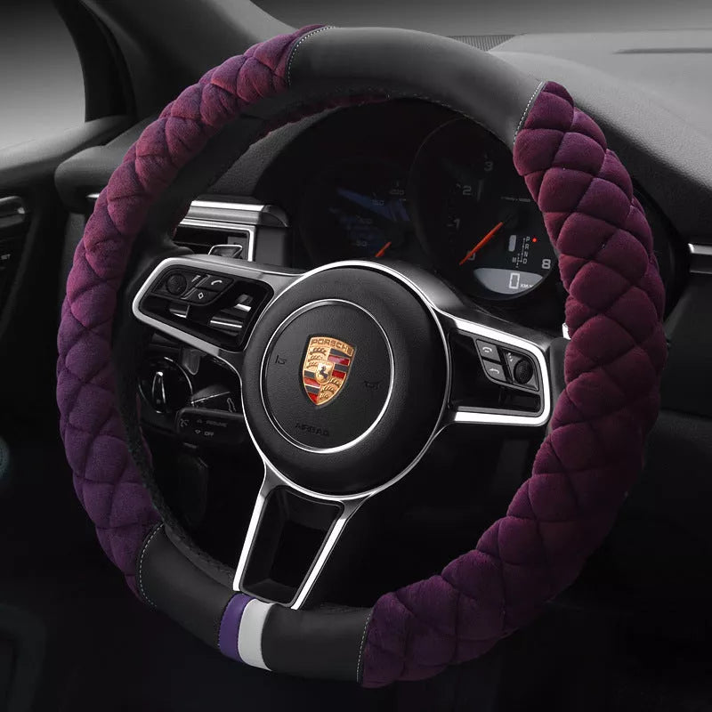 Universal 38cm Plush Steering Wheel Cover with Footprint Design