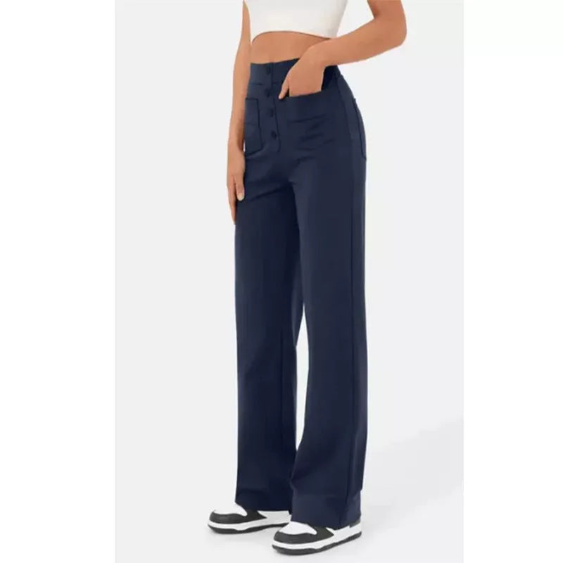 Women's High Waist Trousers with Pockets in Casual Loose Fit