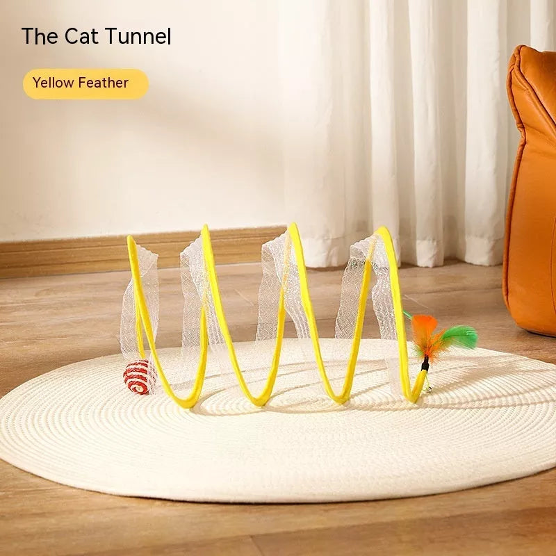 Folded Cat Tunnel S Type with Spring Toy Mouse for Interactive Play