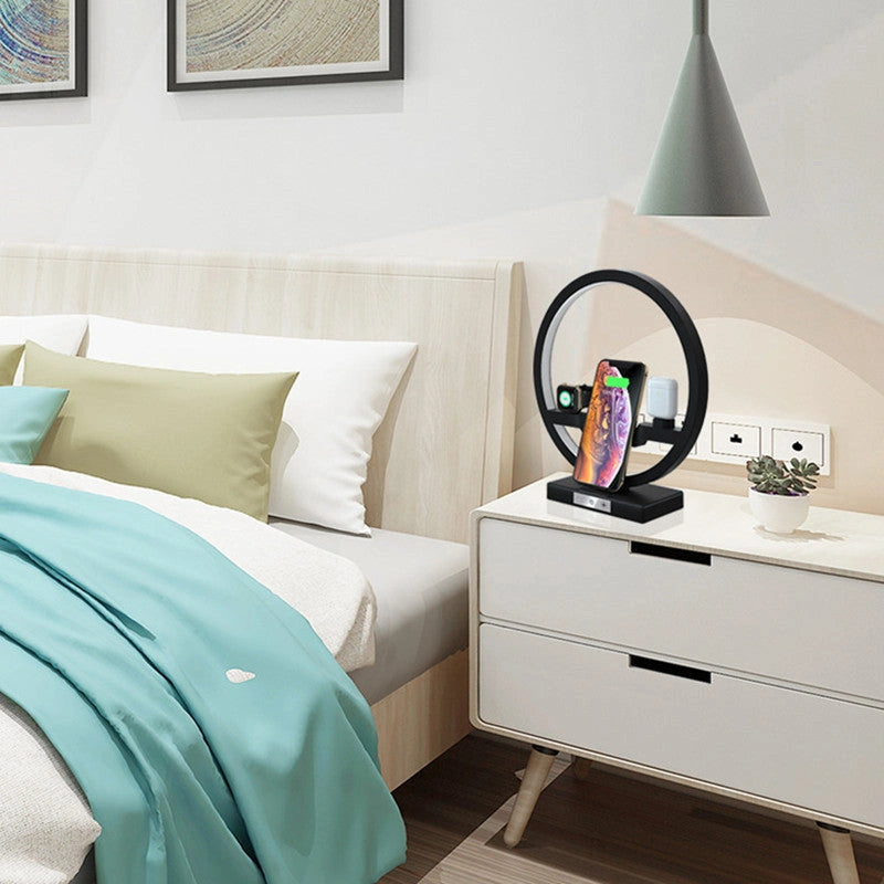 4-in-1 Bedside Lamp with Fast Wireless Charging and Cord Management