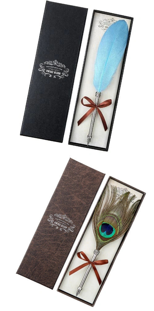 European Retro Feather Pen Gift Box with Stainless Steel Shell