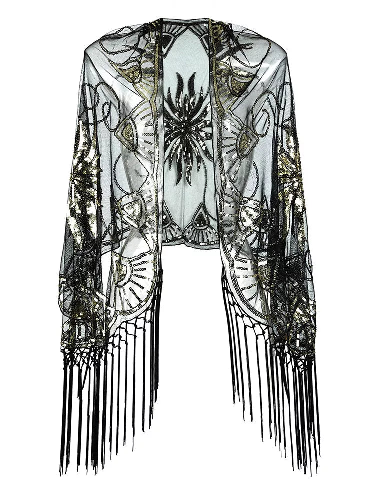 Flapper Gatsby Party Mesh Short Cover Up Dress Accessory with V-neck and High Waist