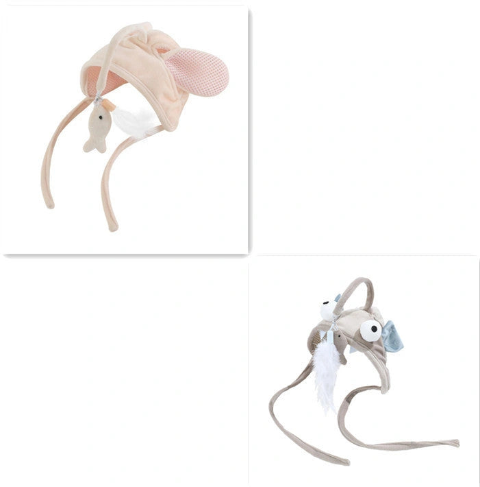 Adjustable Head-Wearing Feather Cat Toy Stick for Indoor Play