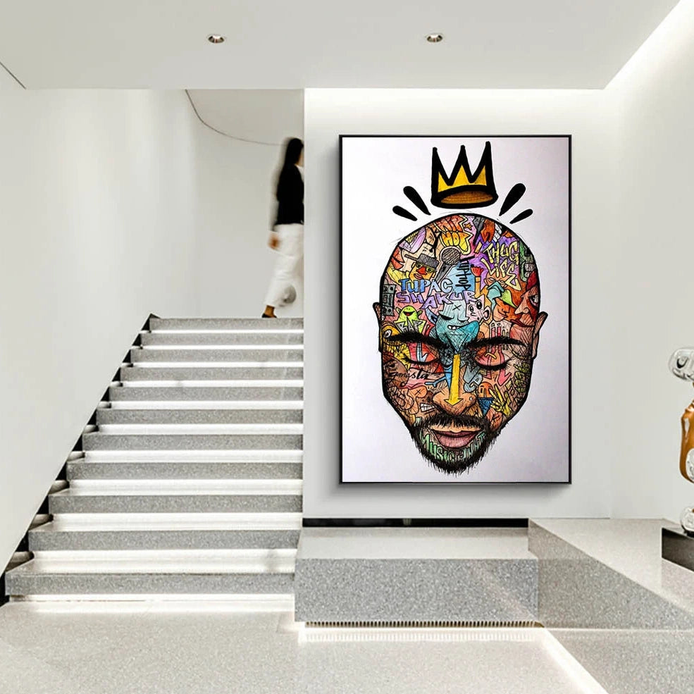 Abstract graffiti rapper portrait on vertical canvas poster, frameless 40x60cm size in Figure One colour variation for wall art