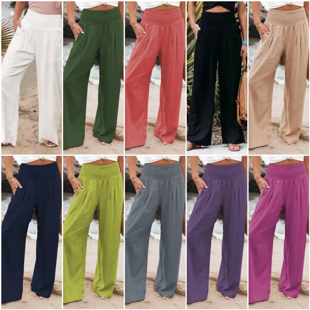Women's Wide Leg Casual Pants in Cotton Linen Blend