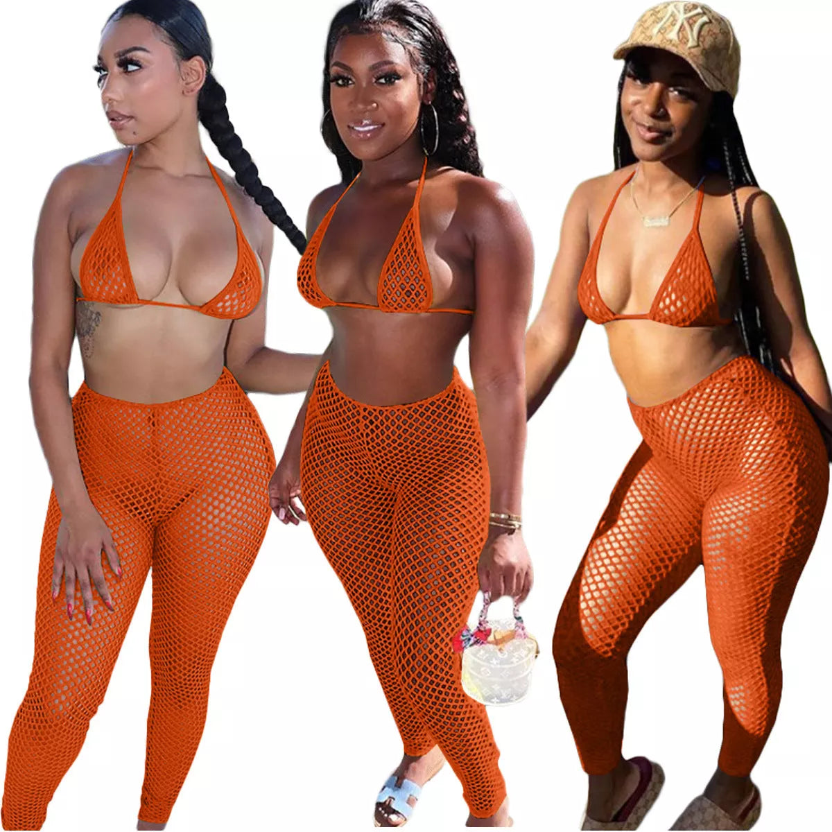 Mesh Bikini Cutout Trouser Suit Swimsuit in Rabbit Hair