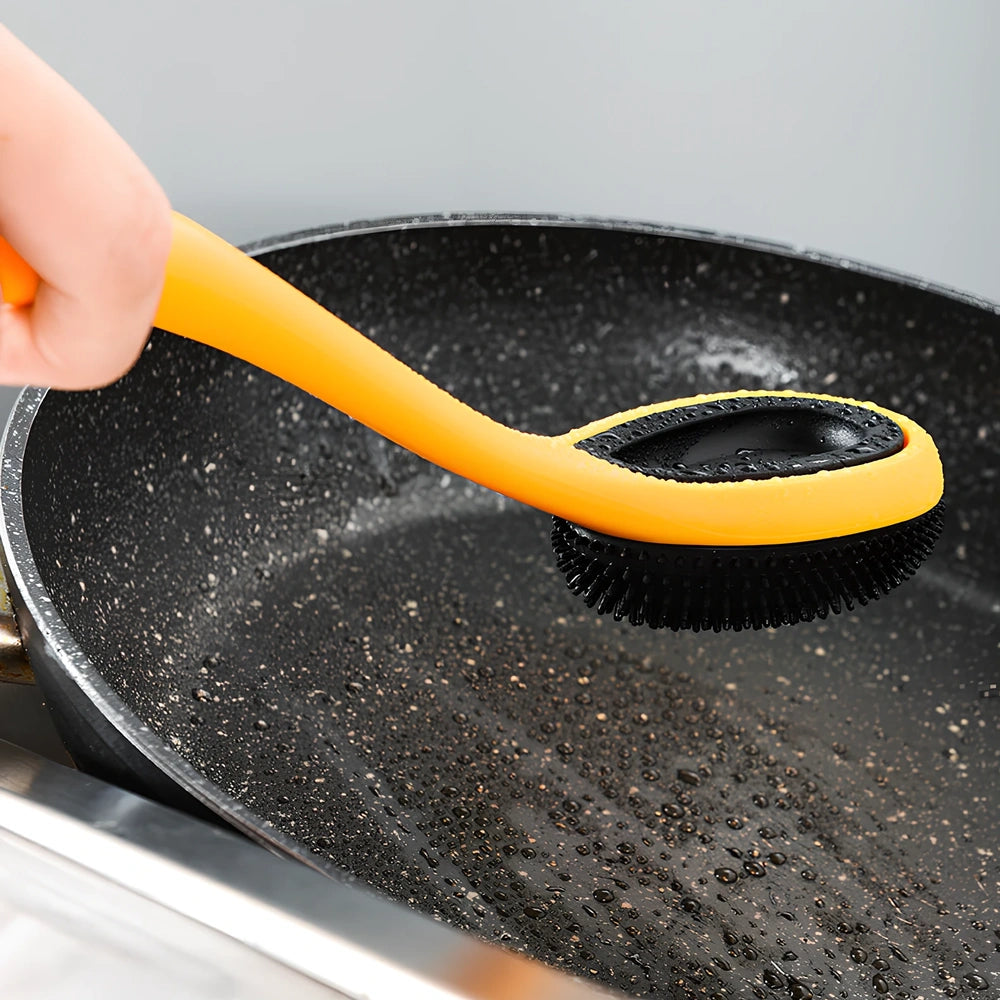 Yellow nonstick silicone nylon cooking spoon spatula, 28cm long with 8cm head for kitchen stirring and flipping