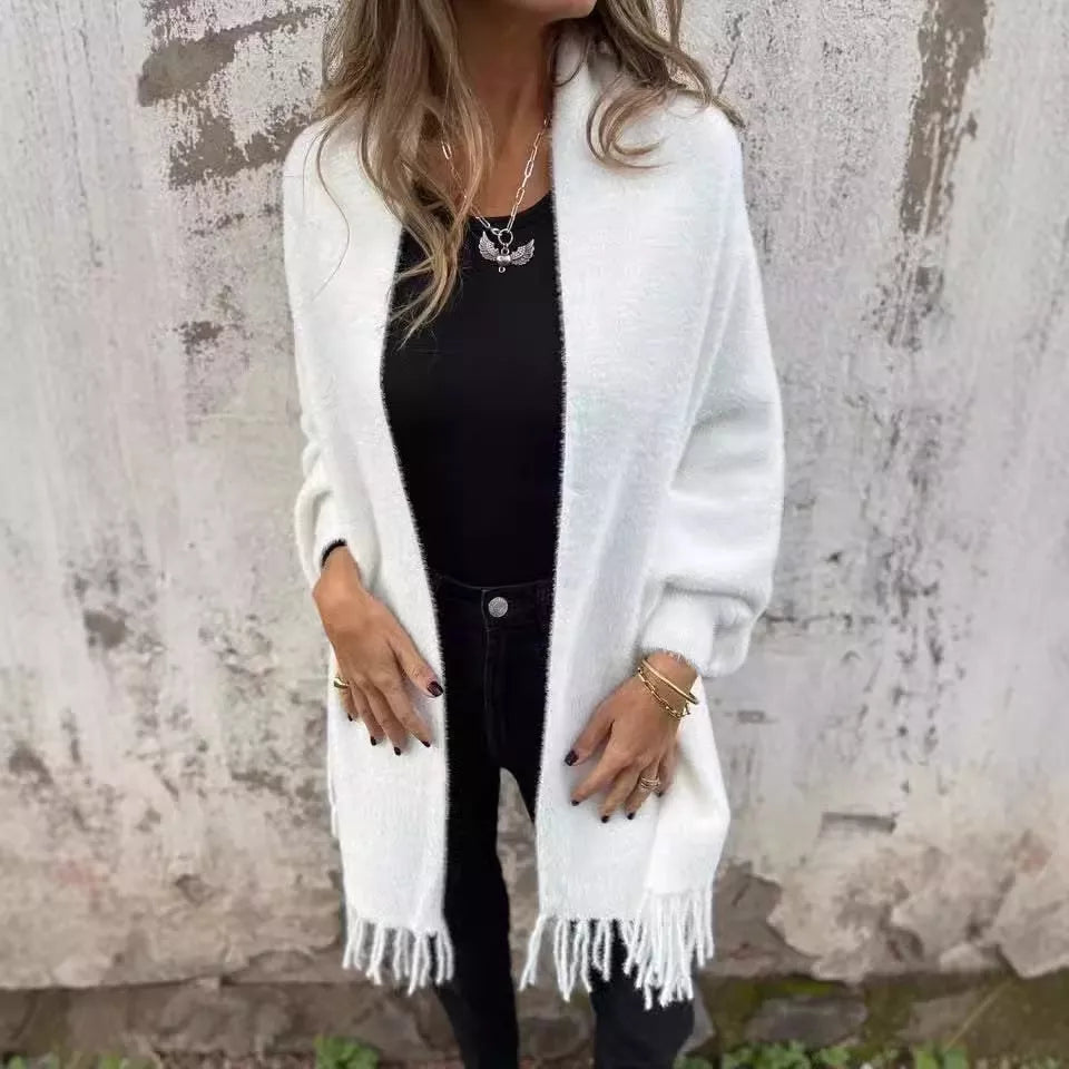 Women's Knitted Batwing Sleeve Cardigan with Tassel Design