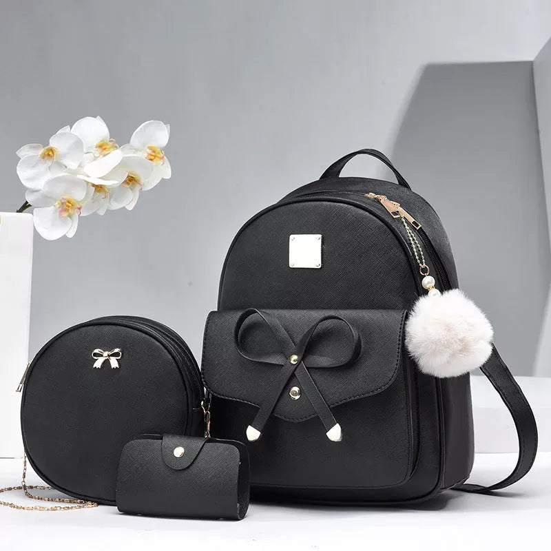 Women's PU Bow Composite Bag Set with Adjustable Straps