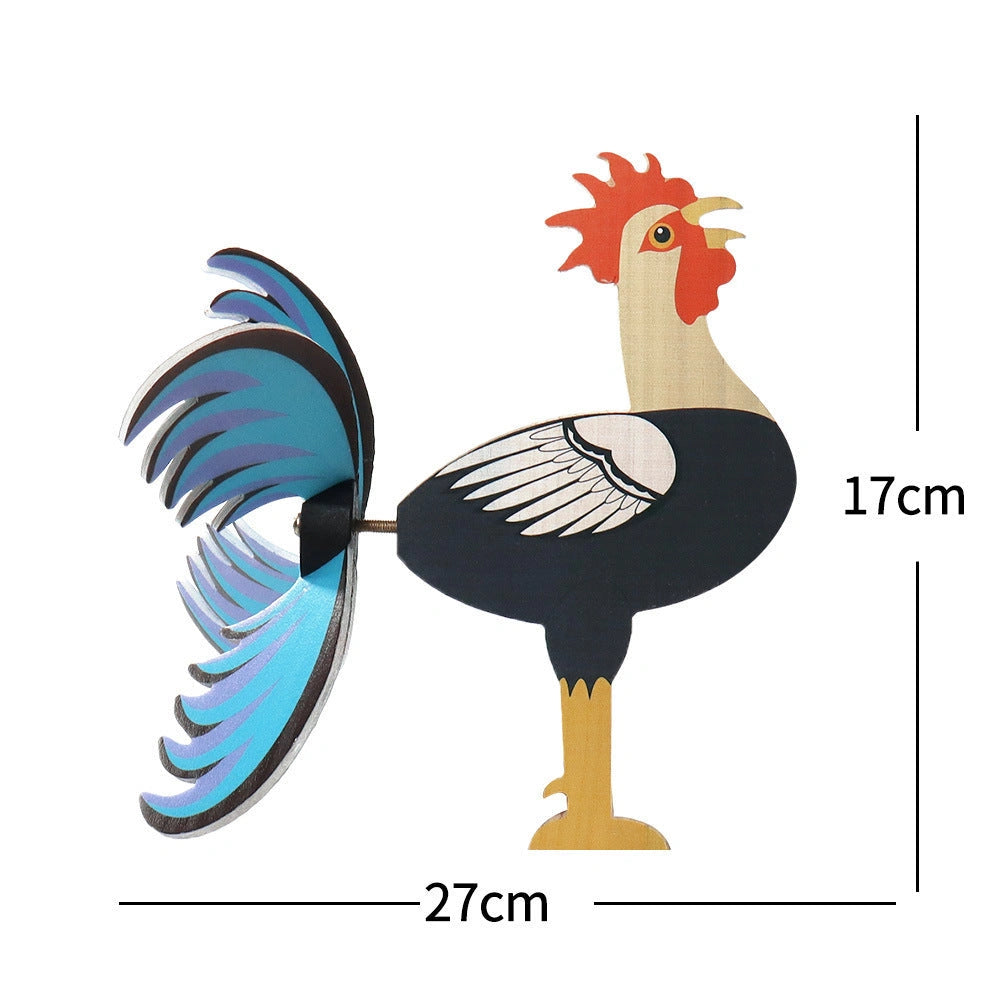 Handmade Rooster Windmill Garden Statue with Waterproof Design