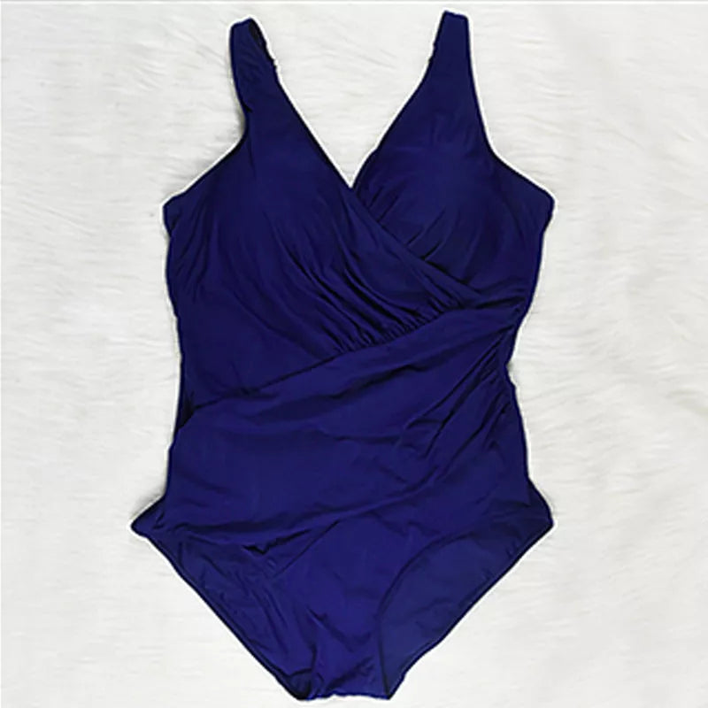 One-piece high waist plus size swimwear in orange, blue, navy