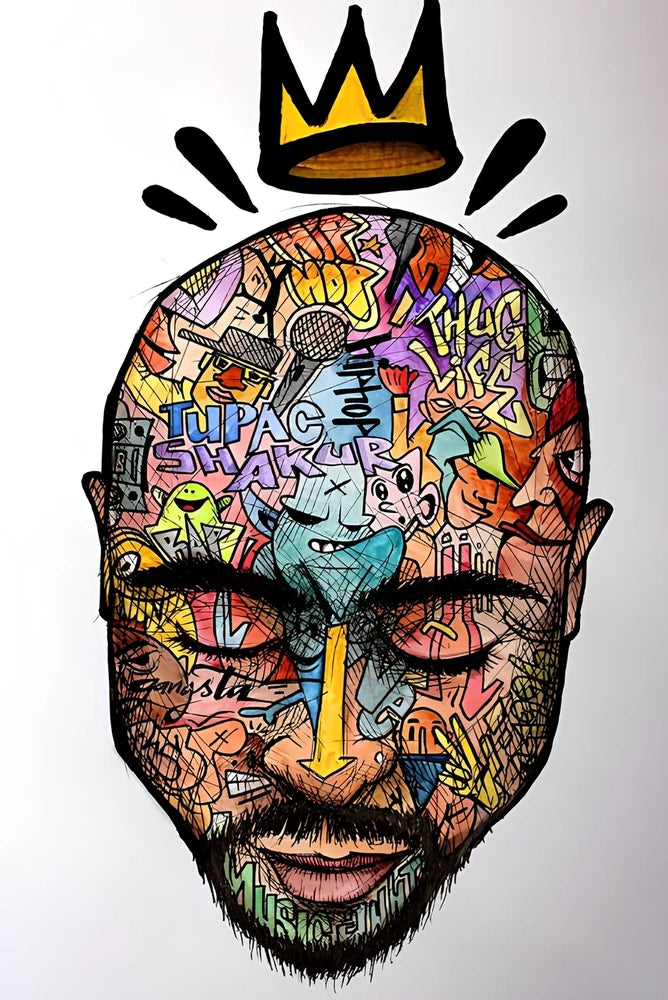 Abstract graffiti rapper portrait on vertical canvas poster, frameless 40x60cm size in Figure One colour variation for wall art