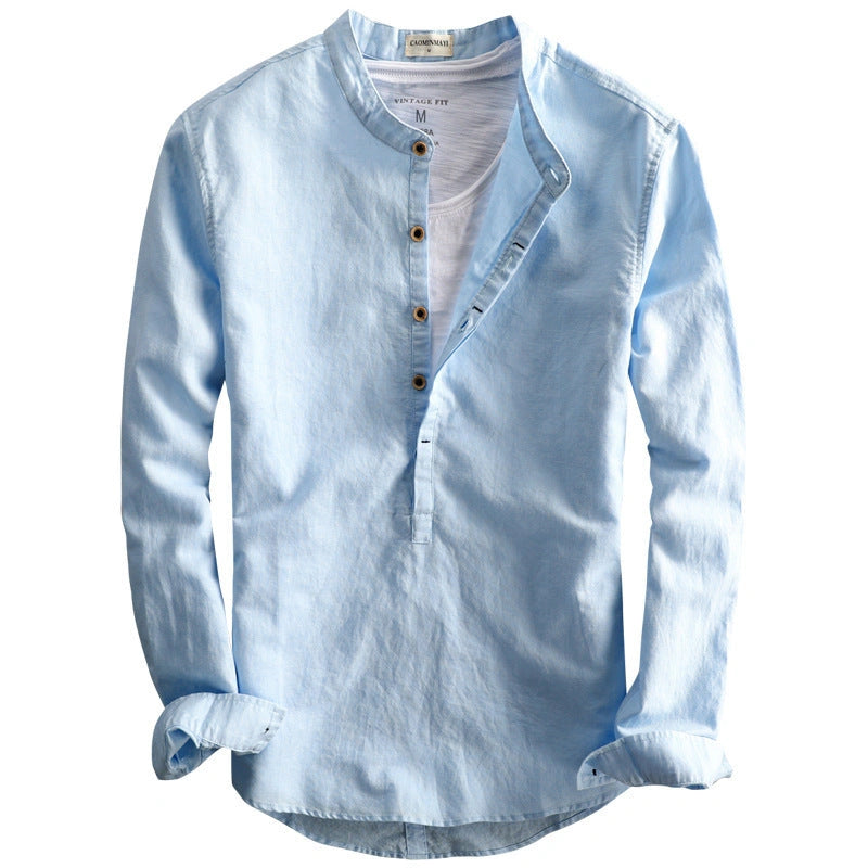 Men's Casual Linen Shirt with Long Sleeves and Loose Fit