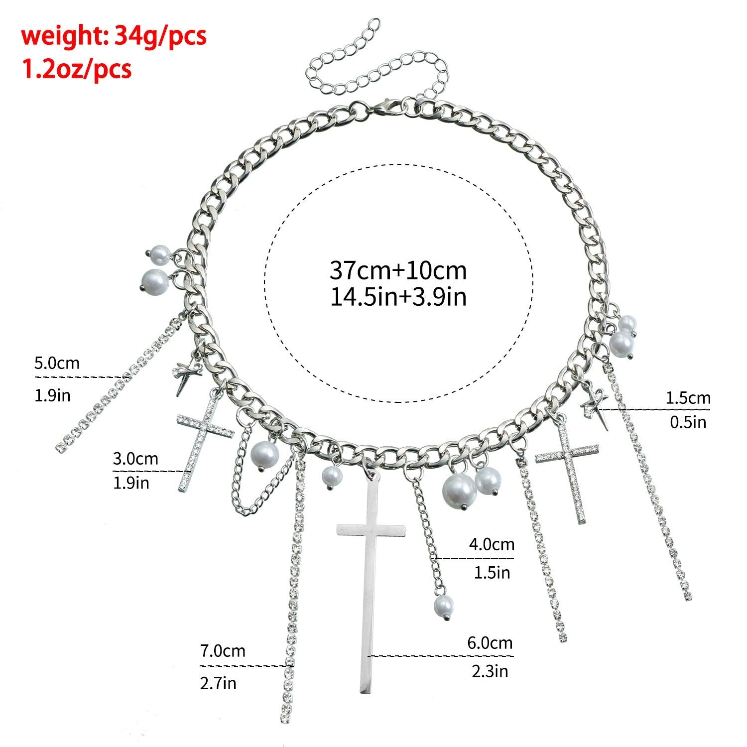 Cross Tassel Pearl Collarbone Chain Necklace with Alloy Pendant