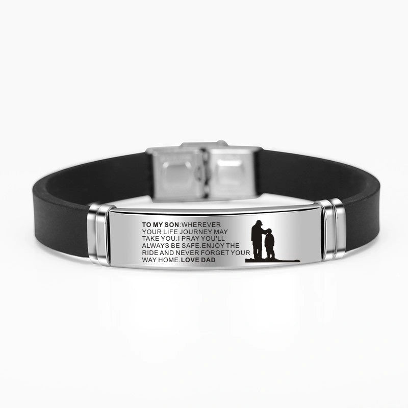 Engraved Mom Dad To Daughter Son Stainless Steel Silicone Bracelet