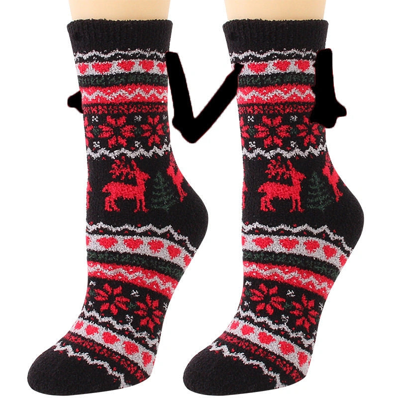 Christmas Couple Socks with Magnetic Connection for Hand-Holding