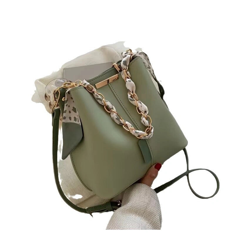 Women's Crossbody Bucket Bag in Navy Blue, Army Green, and Light Brown