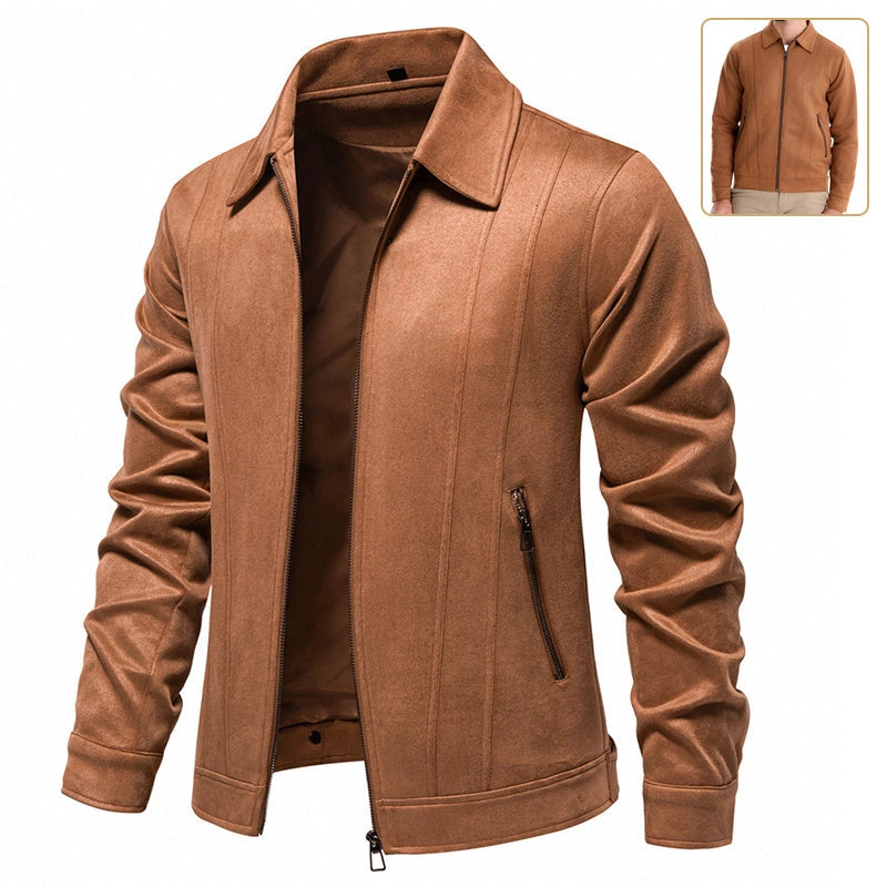 Men's Suede Lapel Zipper Jacket for Autumn and Winter