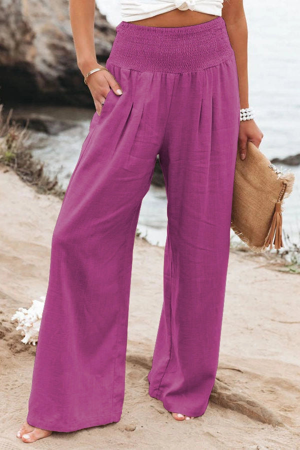 Women's Wide Leg Casual Pants in Cotton Linen Blend