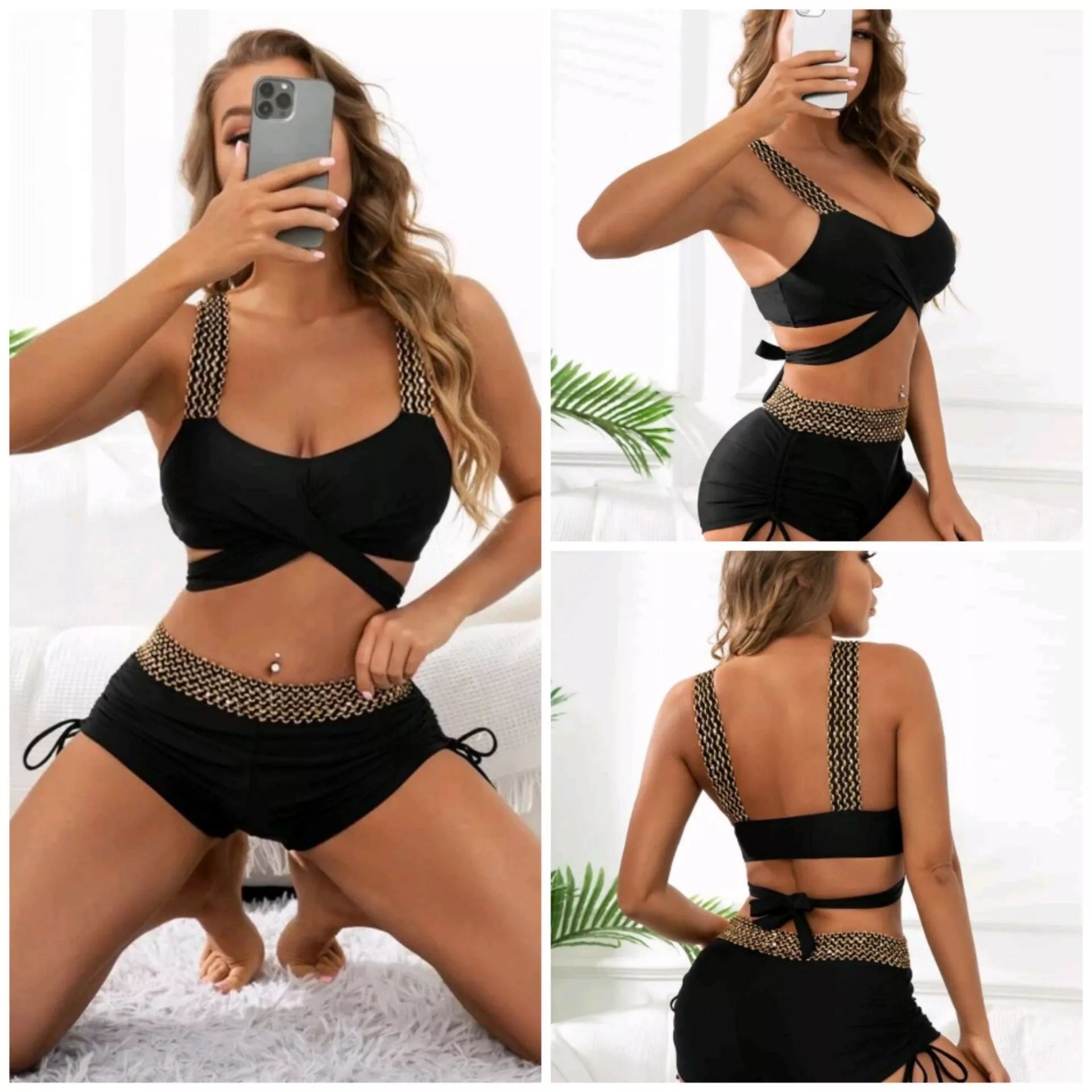 Solid Color High Waist Bikini for Women - Nylon Blend Comfort
