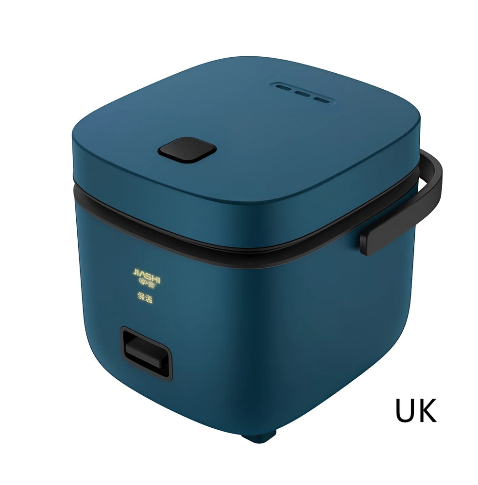 Compact brown 1-2 litre electric rice cooker, 180x200x180mm, with mechanical controls and aluminium pot for small UK kitchens