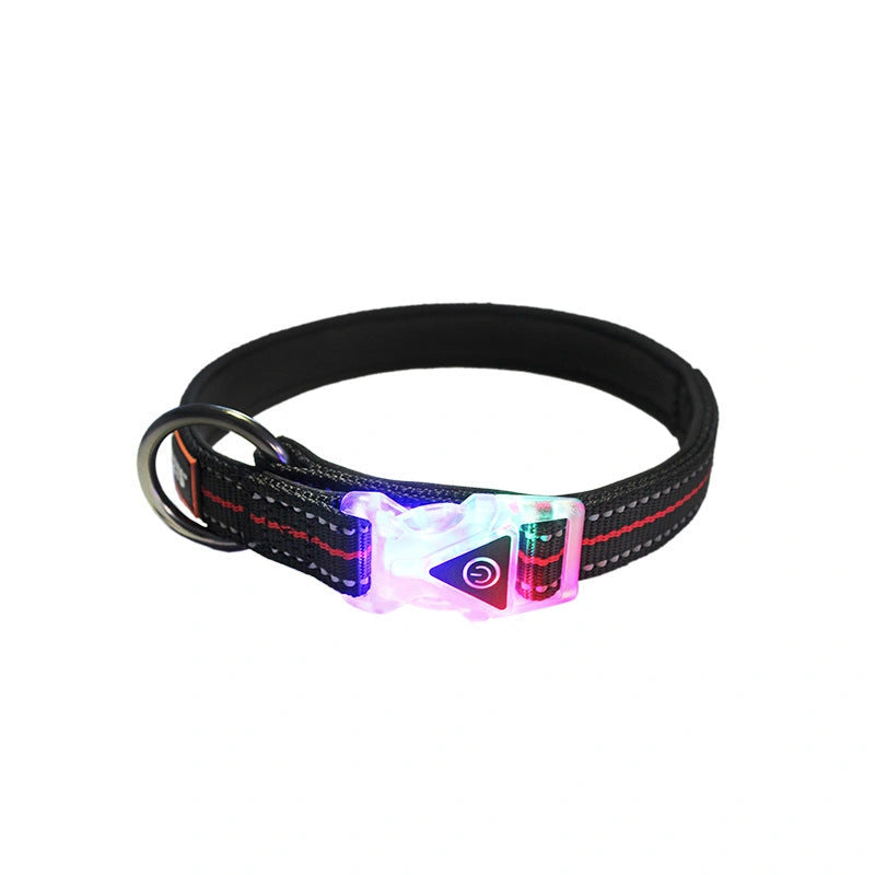 Nylon LED luminous pet collar leash with adjustable light modes