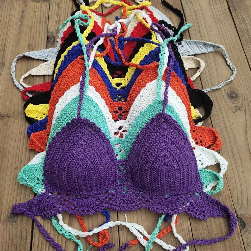 Boho crochet bra with chest pad and backless design