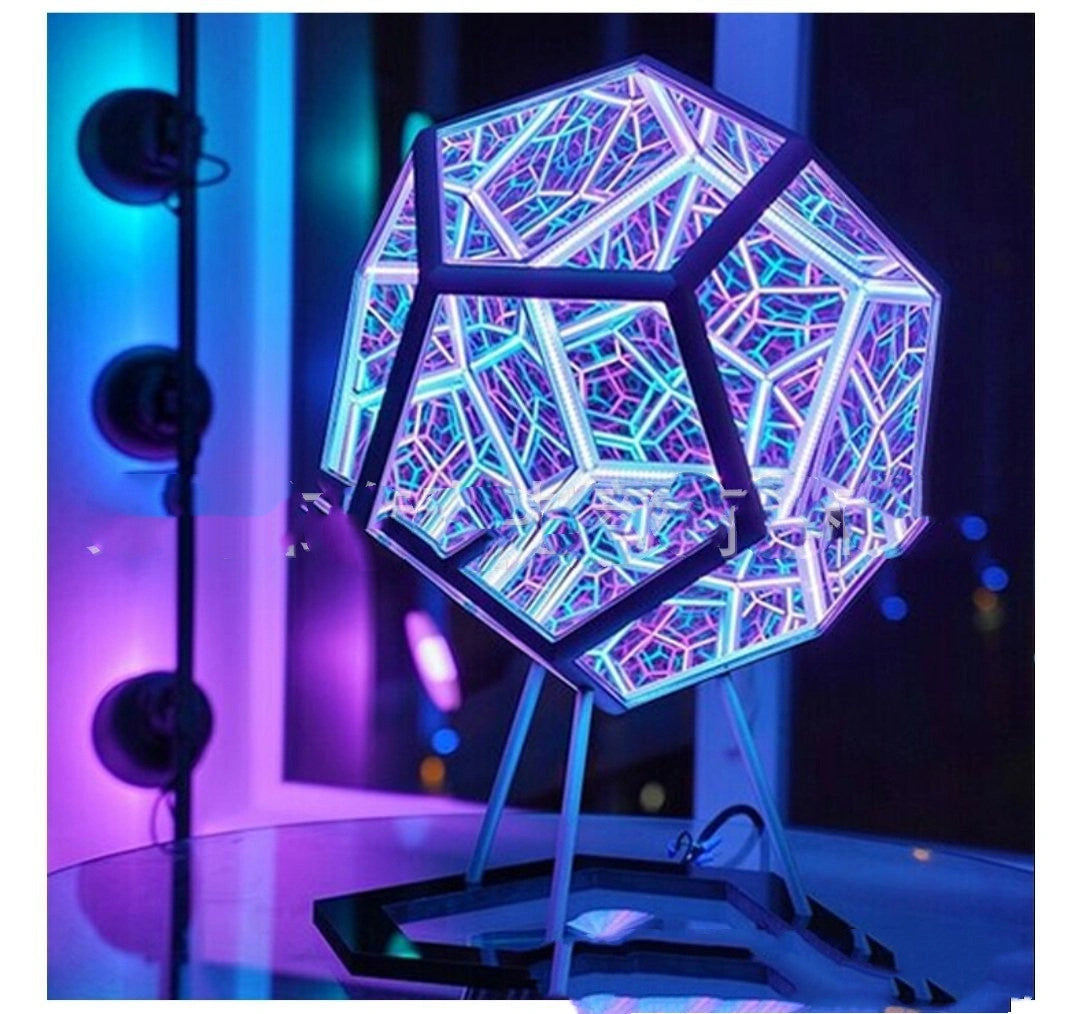 Infinite Dodecahedron LED Galaxy Projector Lamp with Colorful Patterns