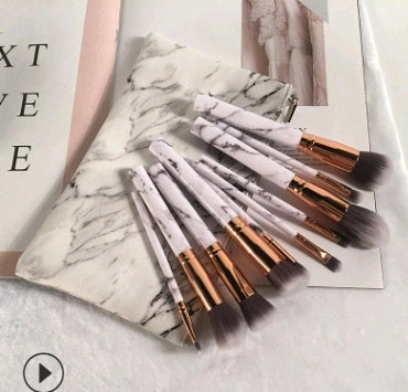 10-piece marble makeup brush set with 5 large and 5 small brushes