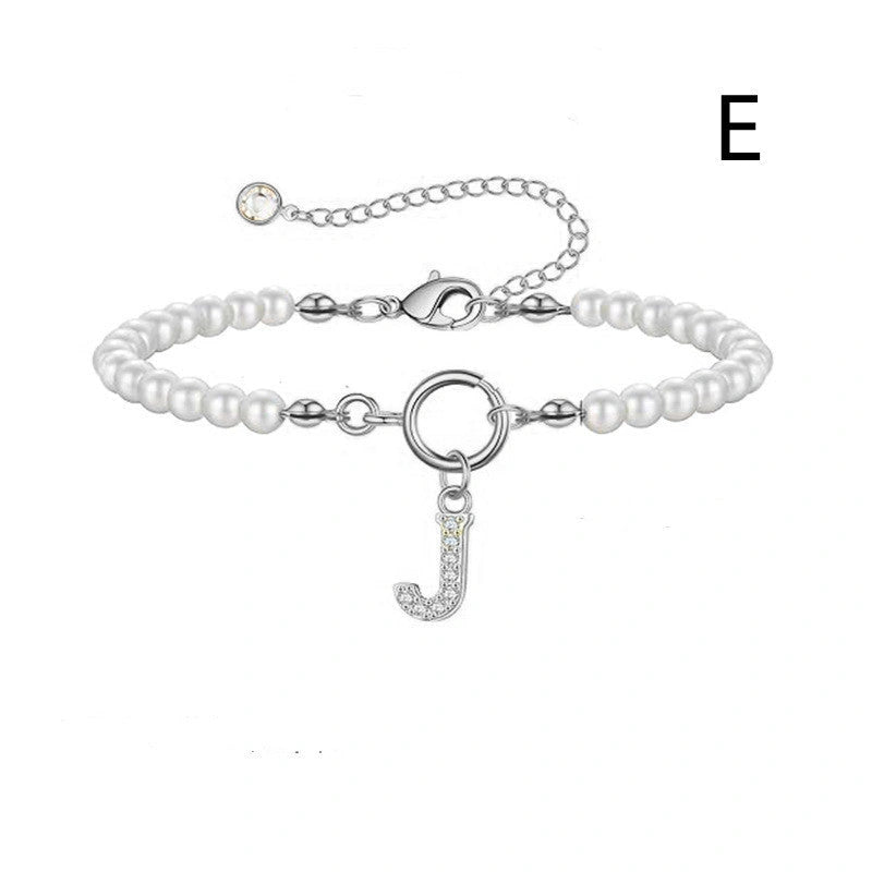 2024 Fashion Toggle Clasp Initial Bracelet with 6mm Pearl for Women