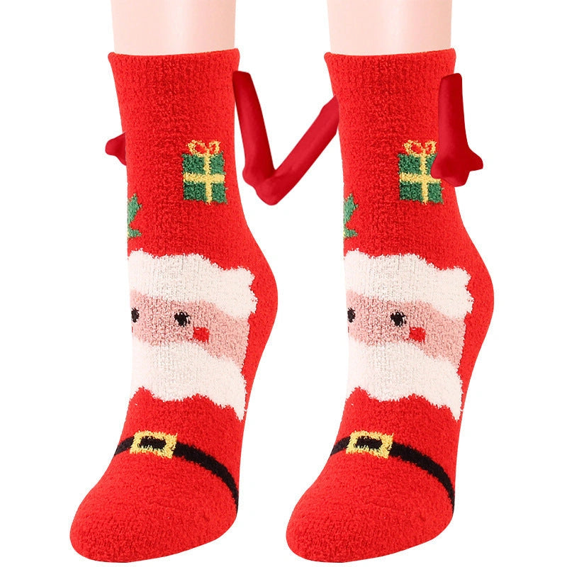 Christmas Couple Socks with Magnetic Connection for Hand-Holding
