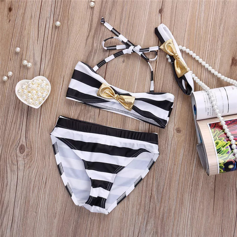 Baby girl striped bow bikini beachwear for ages 2-7