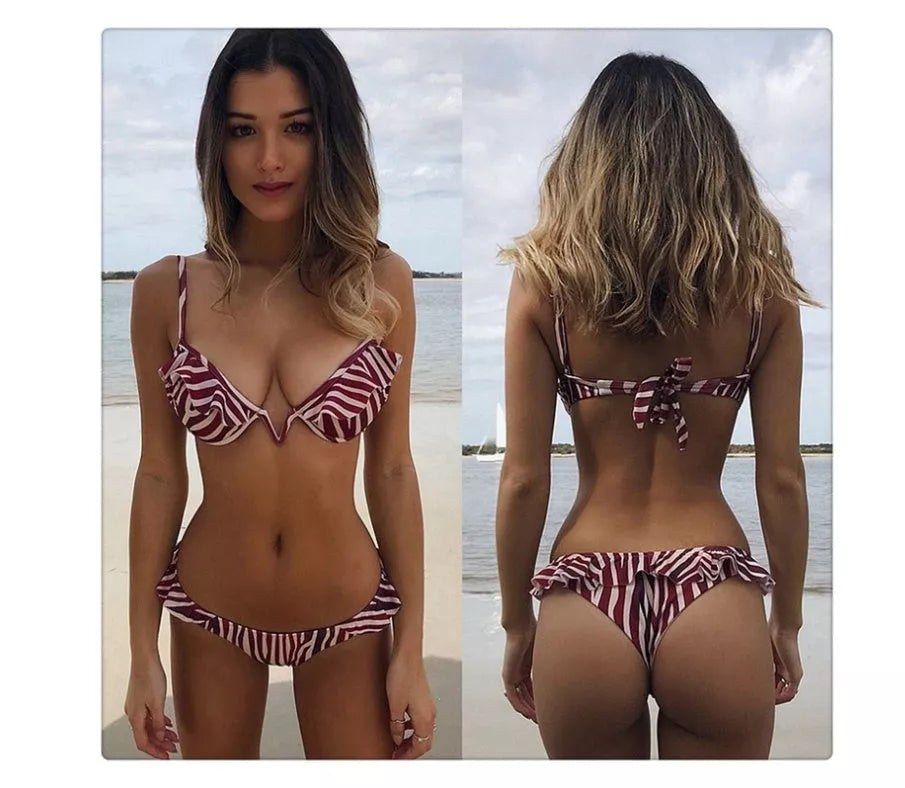 Multi-color striped swimwear with quick-dry fabric for women