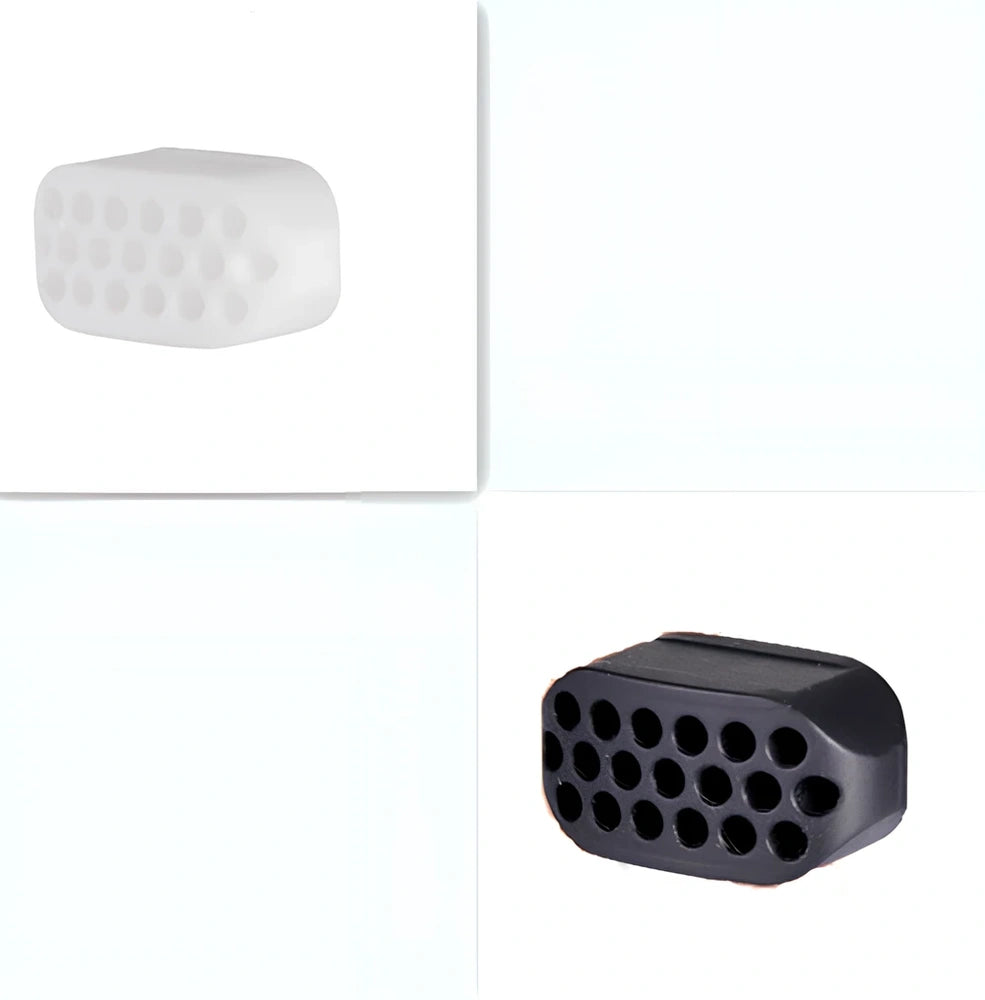 Compact black silicone jaw trainer for muscle shaping, food-grade material, portable at 5cm size for daily facial exercises