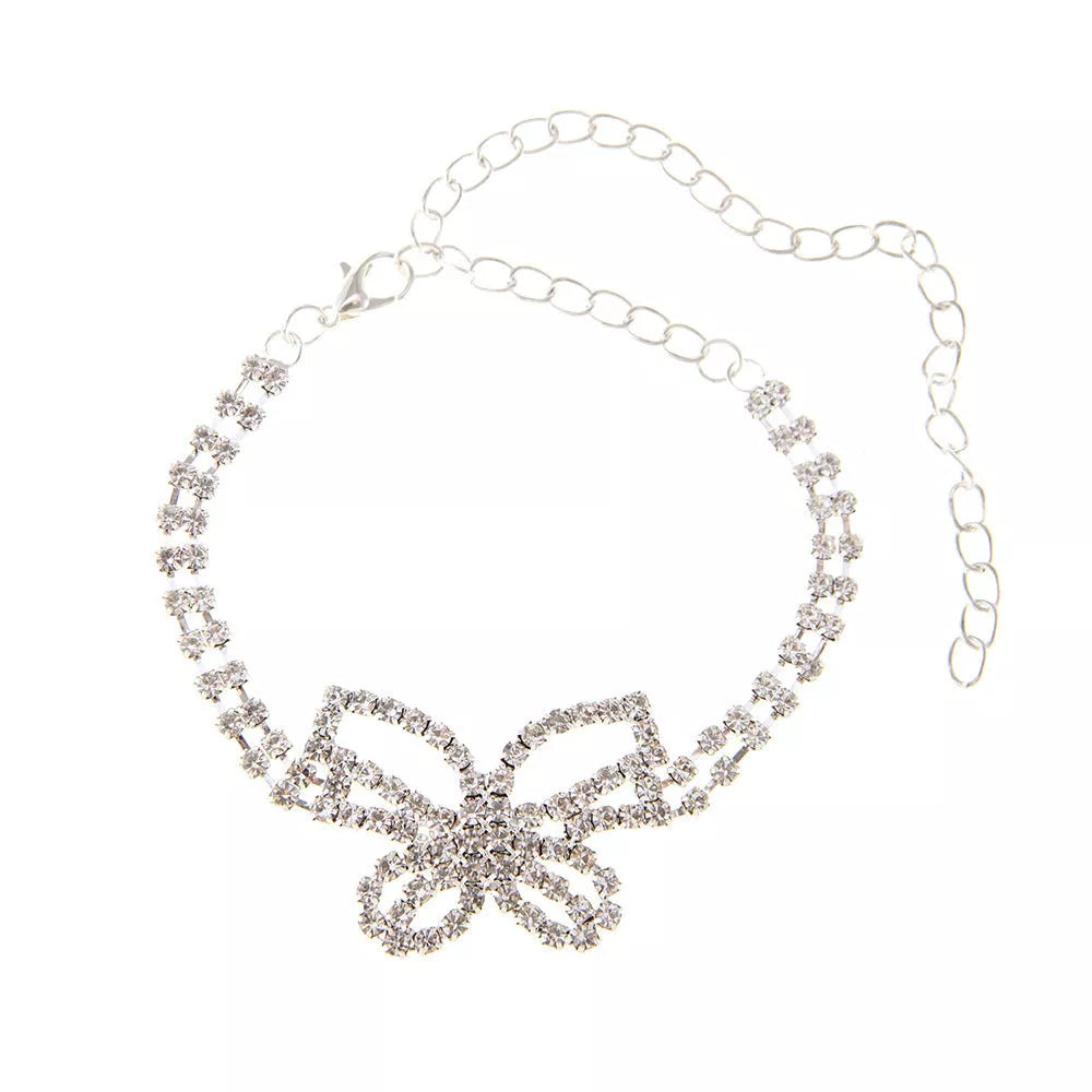 Gold and Silver Full Diamond Butterfly Rhinestone Anklet