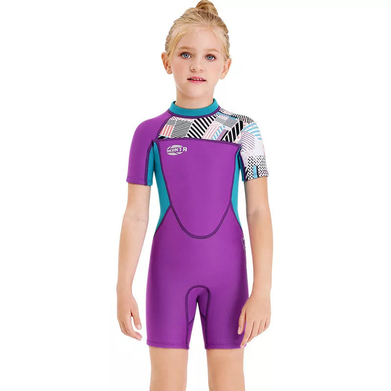 Girls' Neoprene Short-Sleeved Swimwear for All Seasons