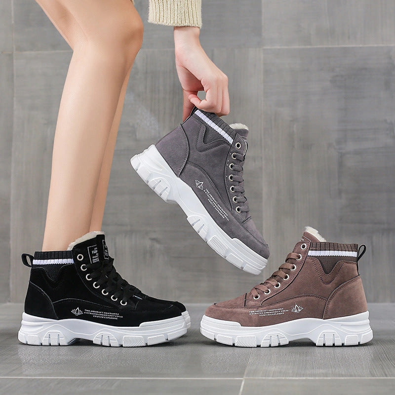 Women's Lace-up Fashion Sneakers with Warm Plush Lining