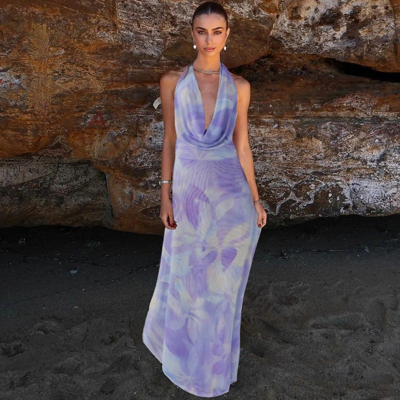 2pcs Tie Dye Printing Deep V-neck Suits for Beach Party