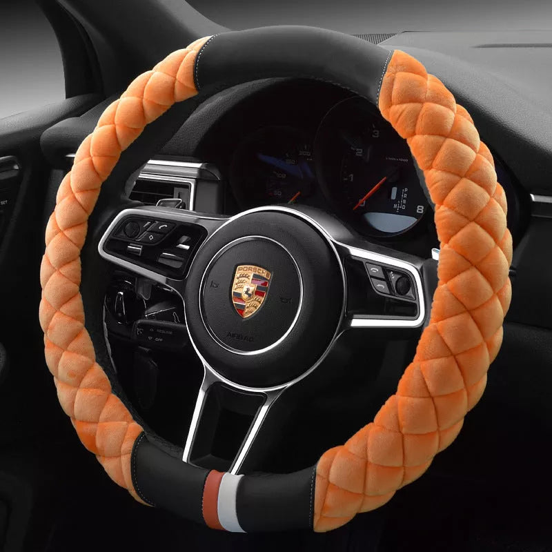 Universal 38cm Plush Steering Wheel Cover with Footprint Design