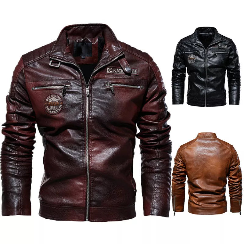 Men's PU leather jacket with cotton lining