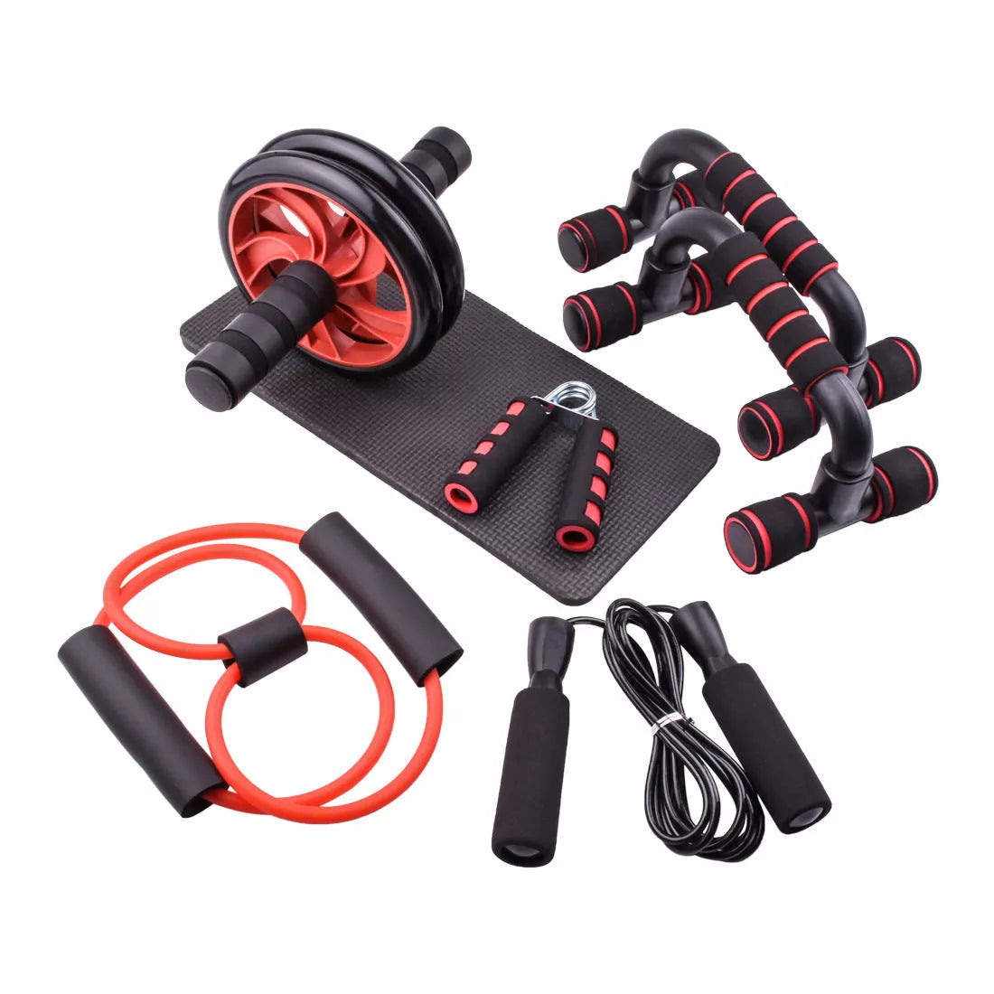 Indoor Sports Equipment Push-up Bracket with 7-Piece Abdominal Wheel Set