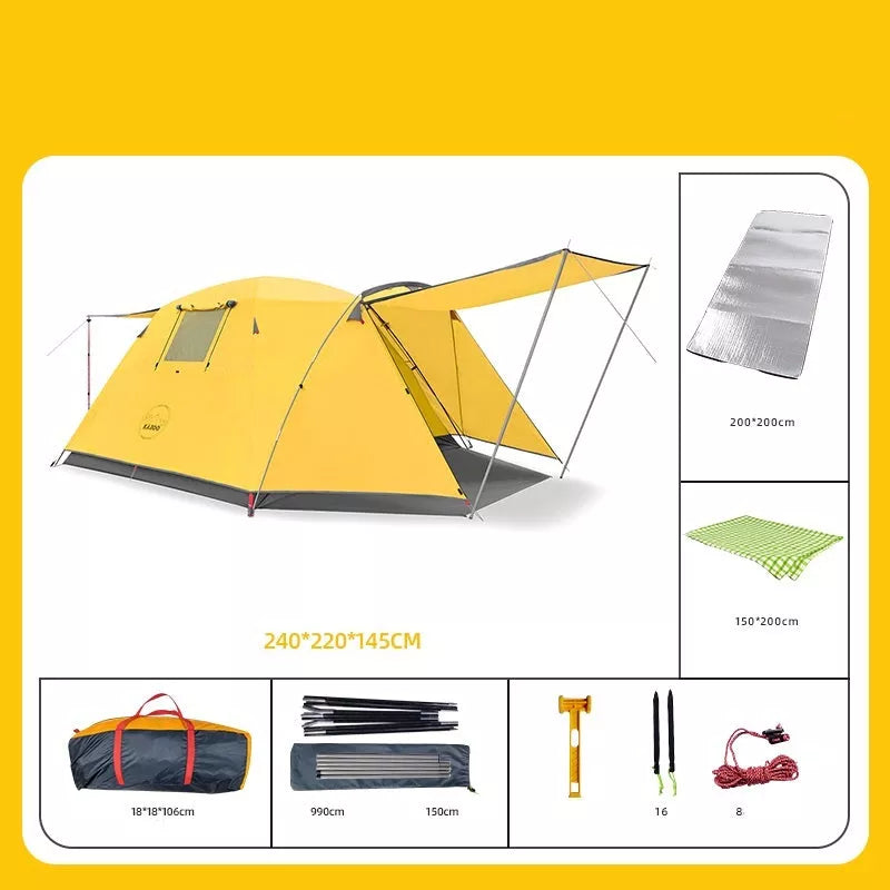 Four Person Outdoor Camping Tent with Rain and Sun Protection